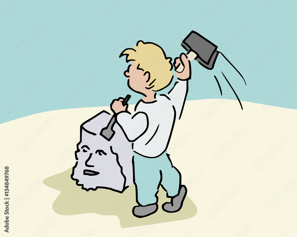 Jongen maakt een standbeeld