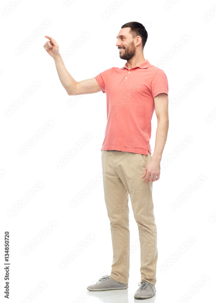 happy man touching something imaginary happy man touching something imaginary
