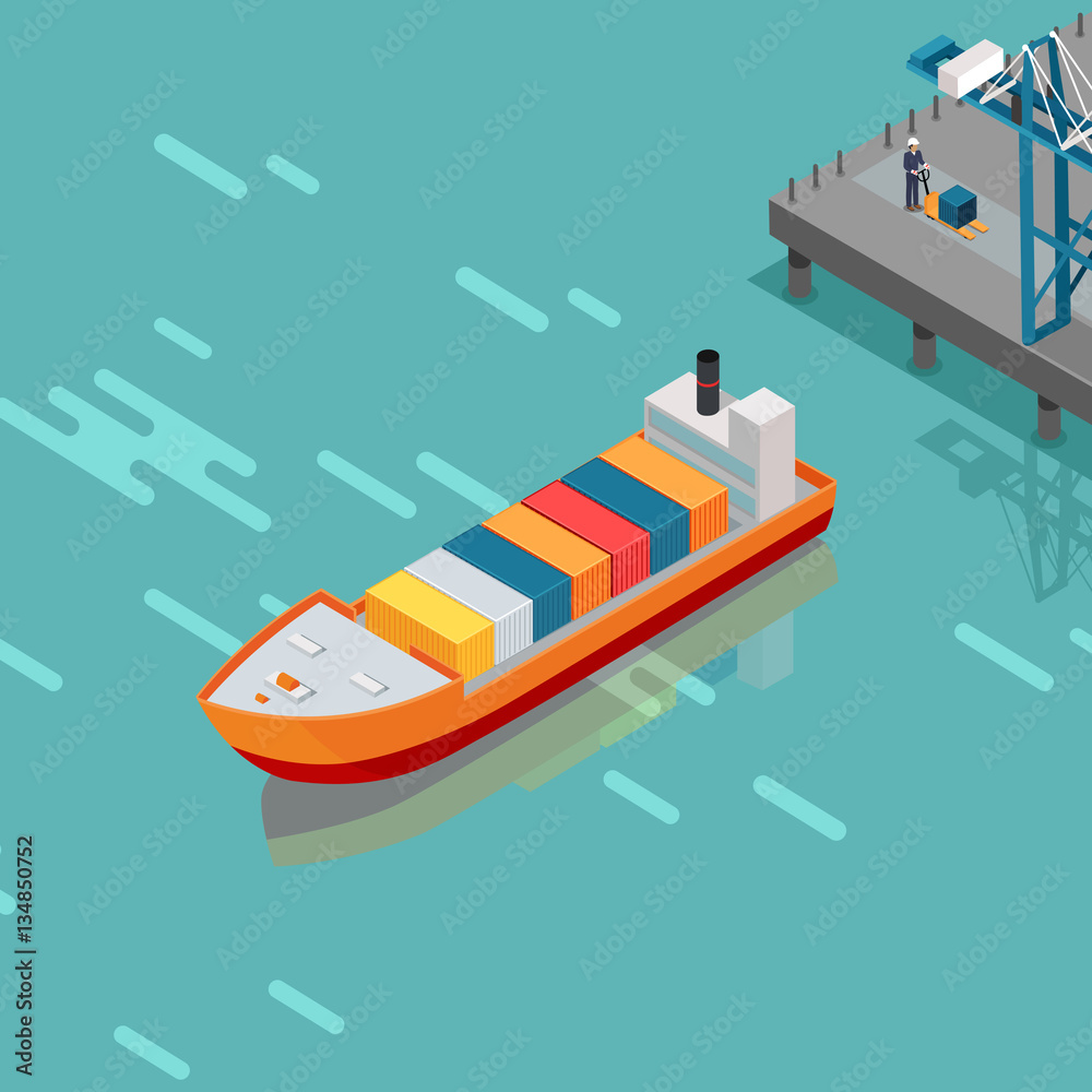 Obraz premium Cargo Port Illustration in Isometric Projection