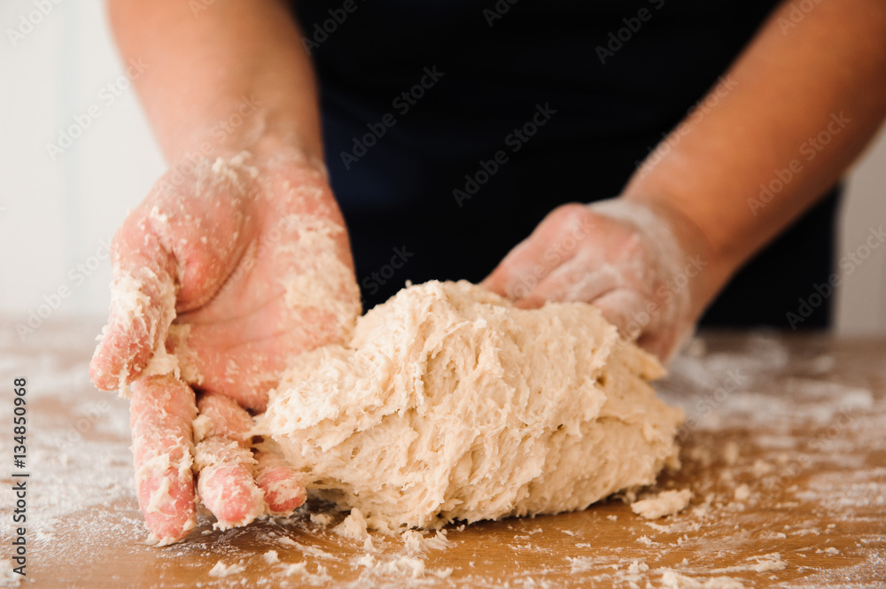 Chef preparing dough - cooking process Chef preparing dough - cooking process