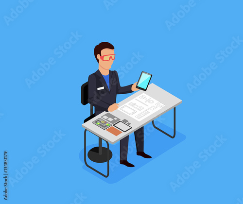 Engineer at Work Concept Vector Illustration.