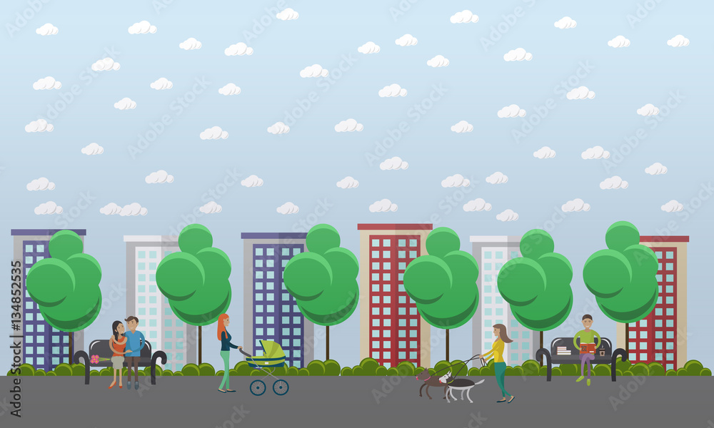 Walk in the park concept vector illustration, flat style design Walk in the park concept vector illustration, flat style design