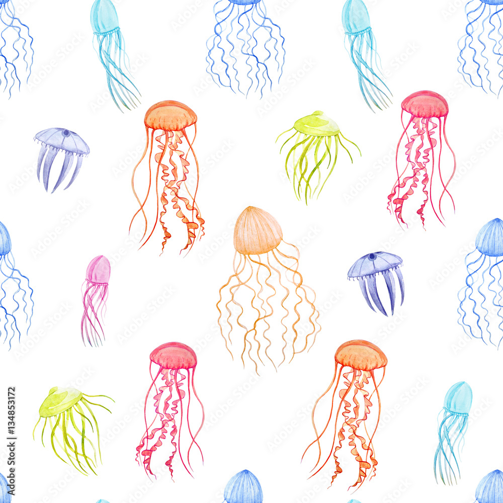 Obraz premium Watercolor jellyfish pattern