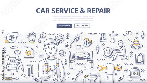 Car Service & Repair Doodle Concept