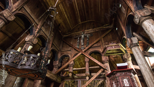 July 24, 2015: Details inside Urnes Stave Church, UNESCO site, i photo