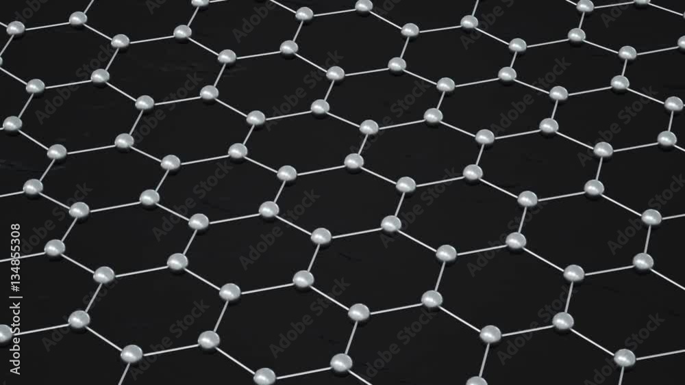 Moving metallic spheres on hexagon structure on black background.
Loop ready animation with black and white mask included.