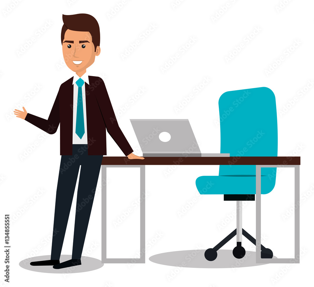 businessman working in computer vector illustration design
