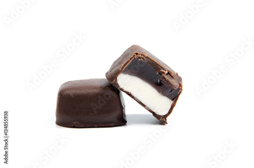 Chocolate candy with  isolated on white background.