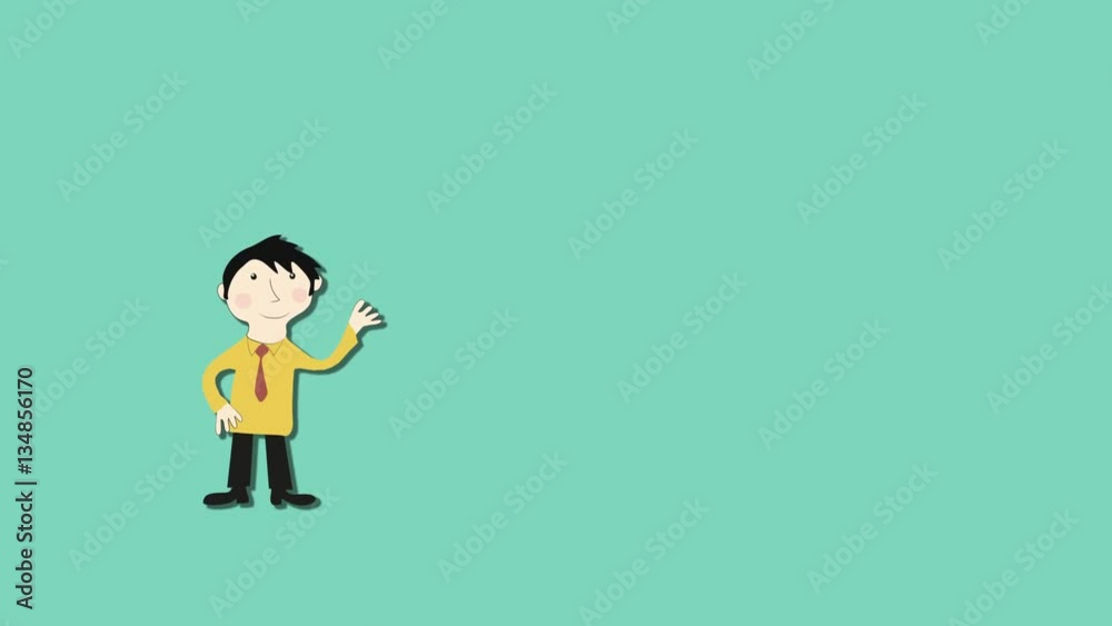 Happy cartoon character showing empty poster board. Casual business man and message background with copyspace. Happy cartoon character showing empty poster board. Casual business man and message background with copyspace.