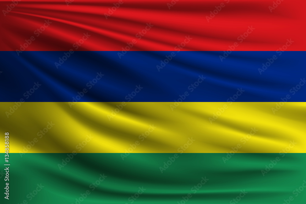 Fototapeta premium The national flag of mauritius. The symbol of the state on wavy silk fabric. Realistic vector illustration.