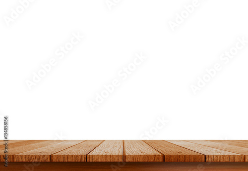 Brown old wooden shelf with shadow use for put your products or something isolated on white background.