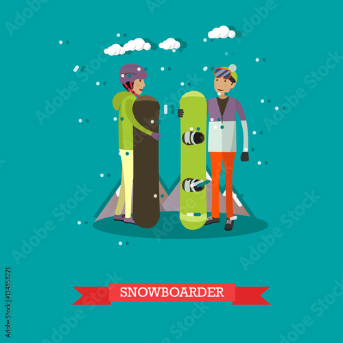 Vector illustration of snowboarders in flat style.