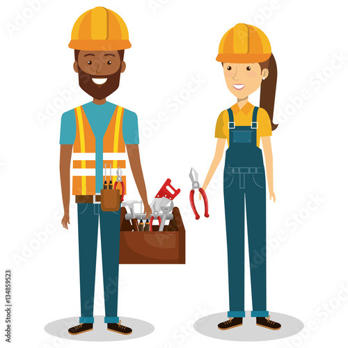builders group avatars characters vector illustration design