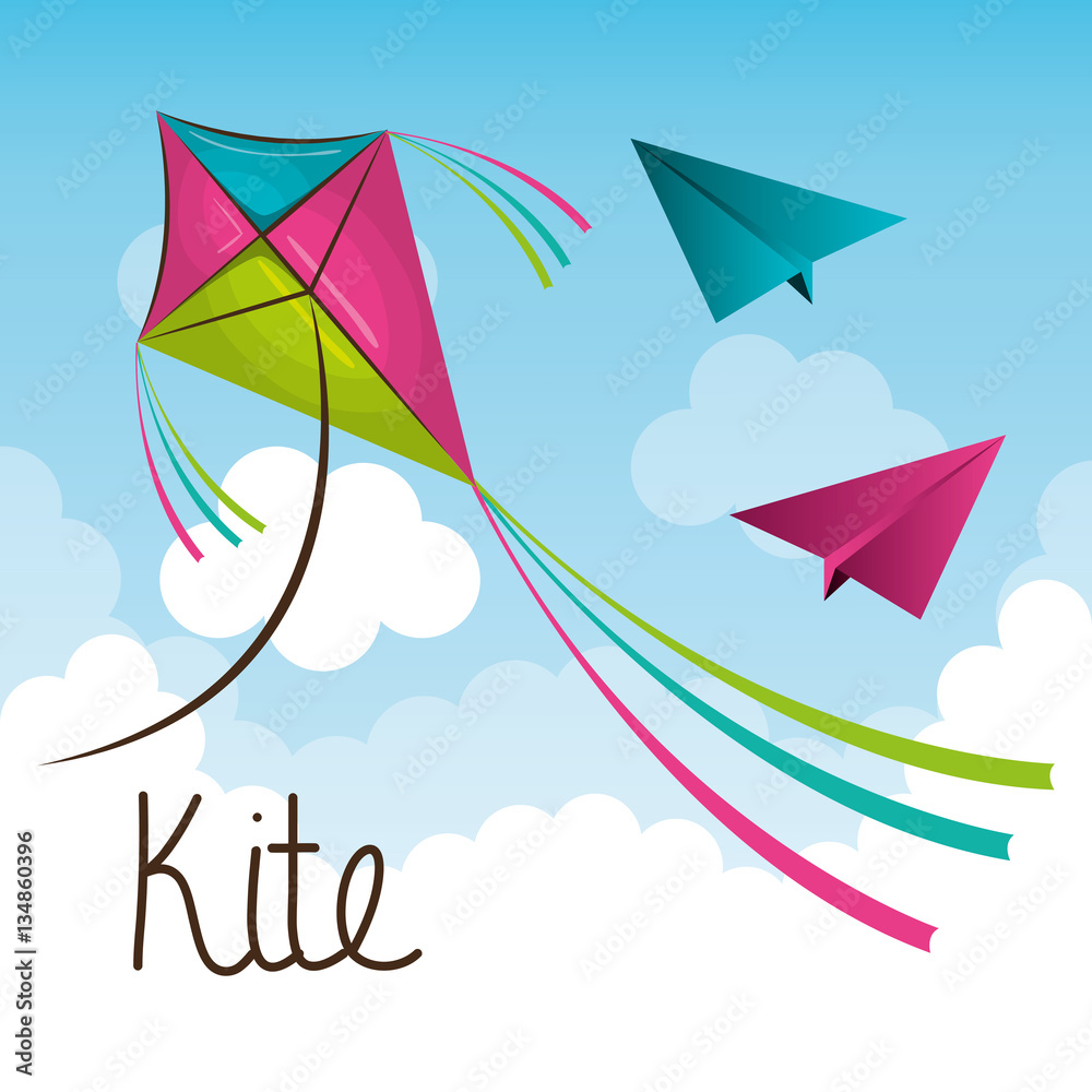 kite flying in the sky vector illustration design