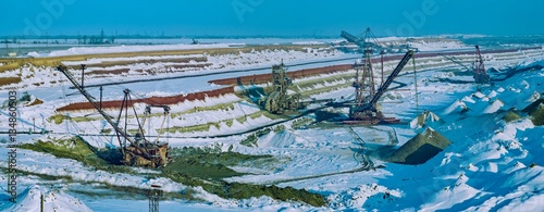 Open development. Huge machines manganese ore is mined in open pits. Metallurgical industry in Ukraine.