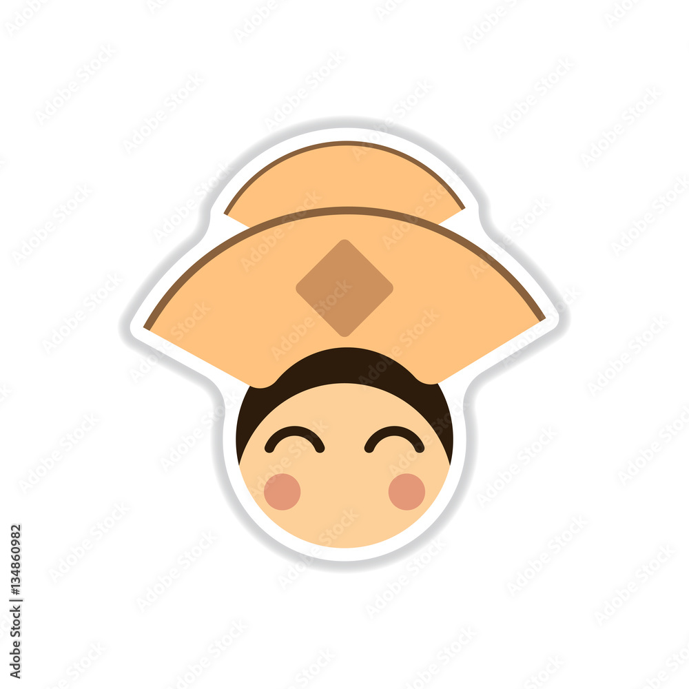 Vector illustration of Chinese new year celebration in paper sticker style Chinese woman face in traditional headdress Vector illustration of Chinese new year celebration in paper sticker style Chinese woman face in traditional headdress