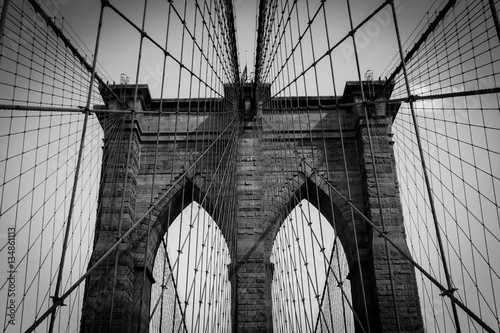 the close-up view of Brooklyn bridge in black and white style