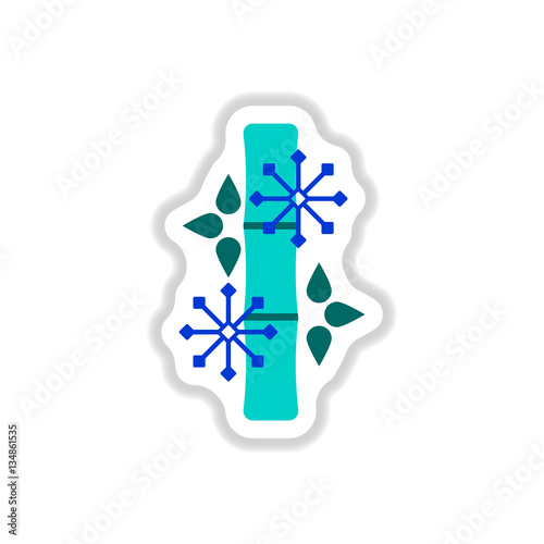 Vector illustration of bamboo and snowflakes in paper sticker style