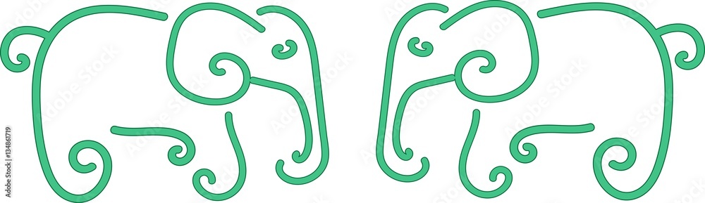 two green elephants suitable as logo, couple of elephants in love two green elephants suitable as logo, couple of elephants in love