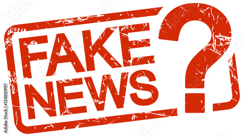 red stamp with text Fake News