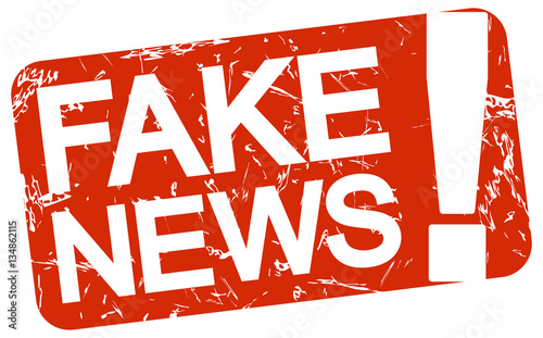 red stamp with text Fake News