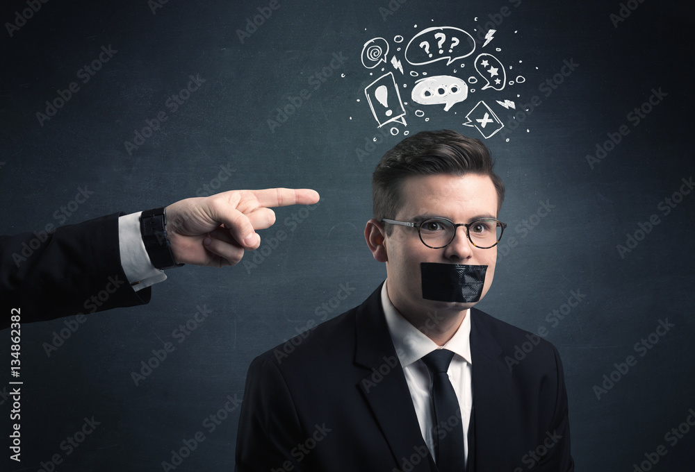 Business hand pointing at employee Business hand pointing at employee