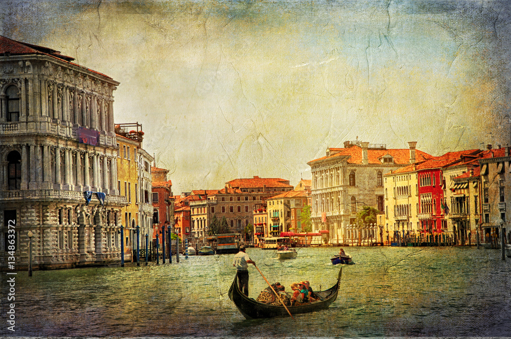 Obraz premium Romantyczne kanały weneckie - grafika w malarskim stylu