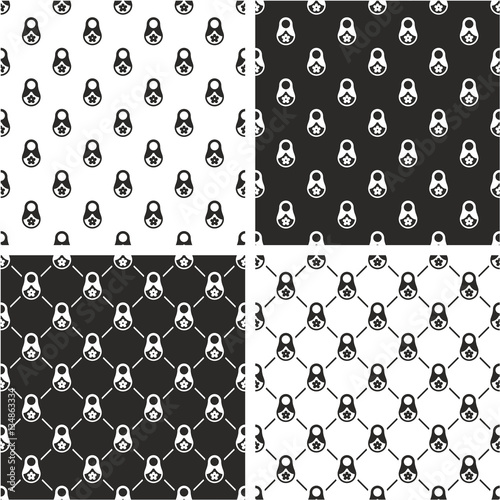 Russian Nesting Doll or Matryoshka Seamless Pattern Set