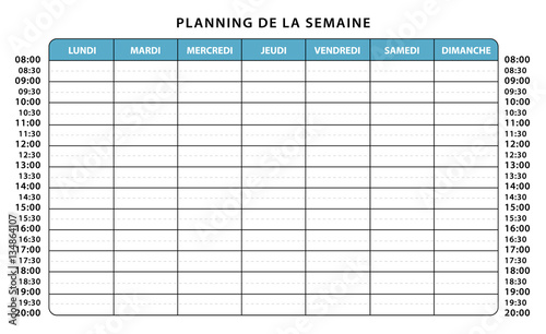 Planning professionnel ou scolaire. Emploi du temps semaine.