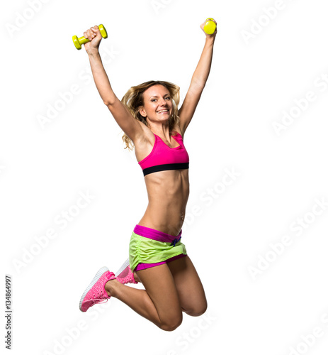 Sport woman making weightlifting