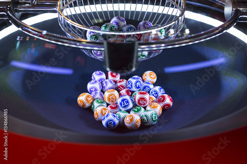 Colourful lottery balls in a machine