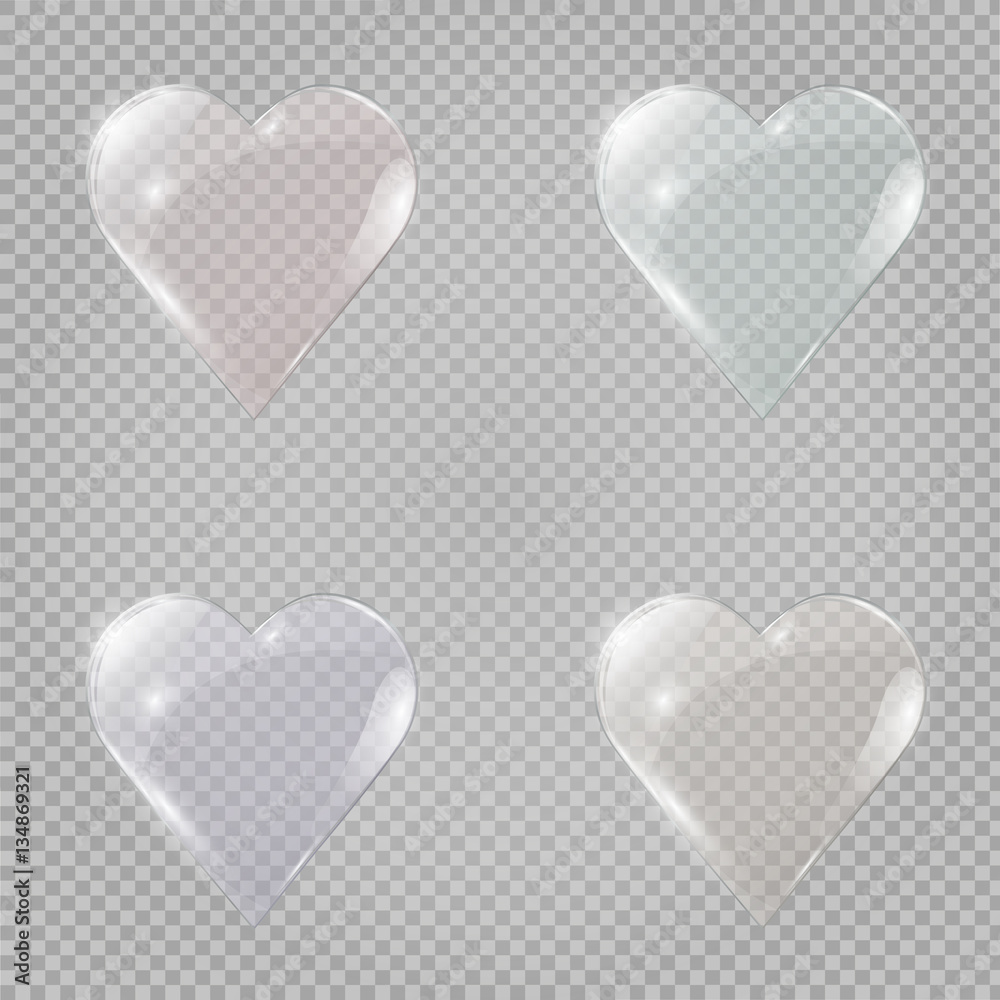 Glass banner set in the form of heart. Vector illustration.