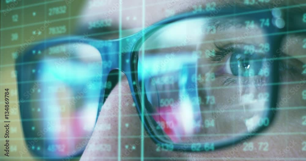A young well dressed businessman behind the screen with waveform lines expressed concept of stock market, growth stock market, economic profits, stock exchange 