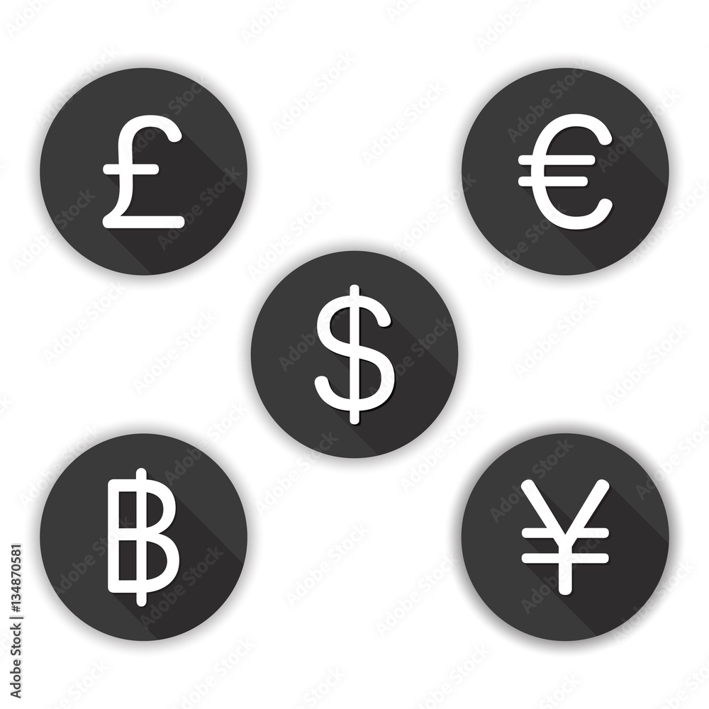Currency Icon vector - dollar, euro, yen pound and Baht. money symbol set. Currency Icon vector - dollar, euro, yen pound and Baht. money symbol set.