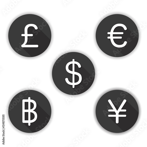 Currency Icon vector - dollar, euro, yen pound and Baht. money symbol set.