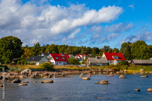 Harbour on the stoned coast of Baltic sea. Kasmu, village of captains, Estonia