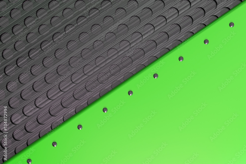 Obraz premium Rectangular colored plate with rivets on circular grille backgro