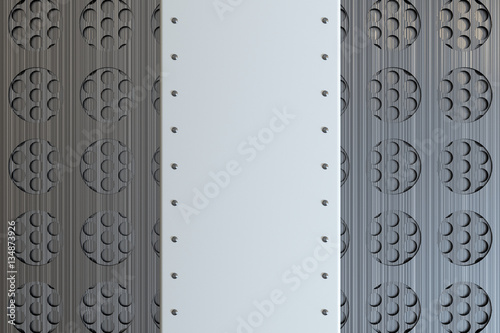 Rectangular colored plate with rivets on circular grille backgro © GooD_WiN