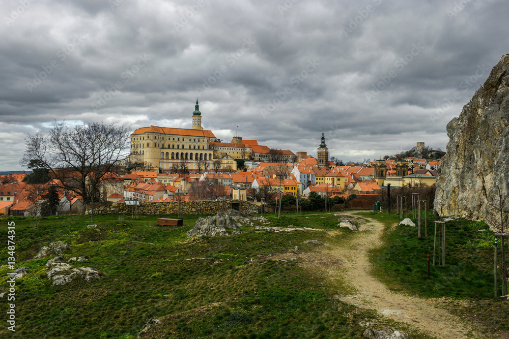 Historical centre of baroque town Mikulov seen from the public park in Mount of Olives in cloudy weather,  Mikulov, Czech Republic-2.jpg