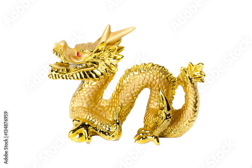 Golden dragon isolated on white background.
