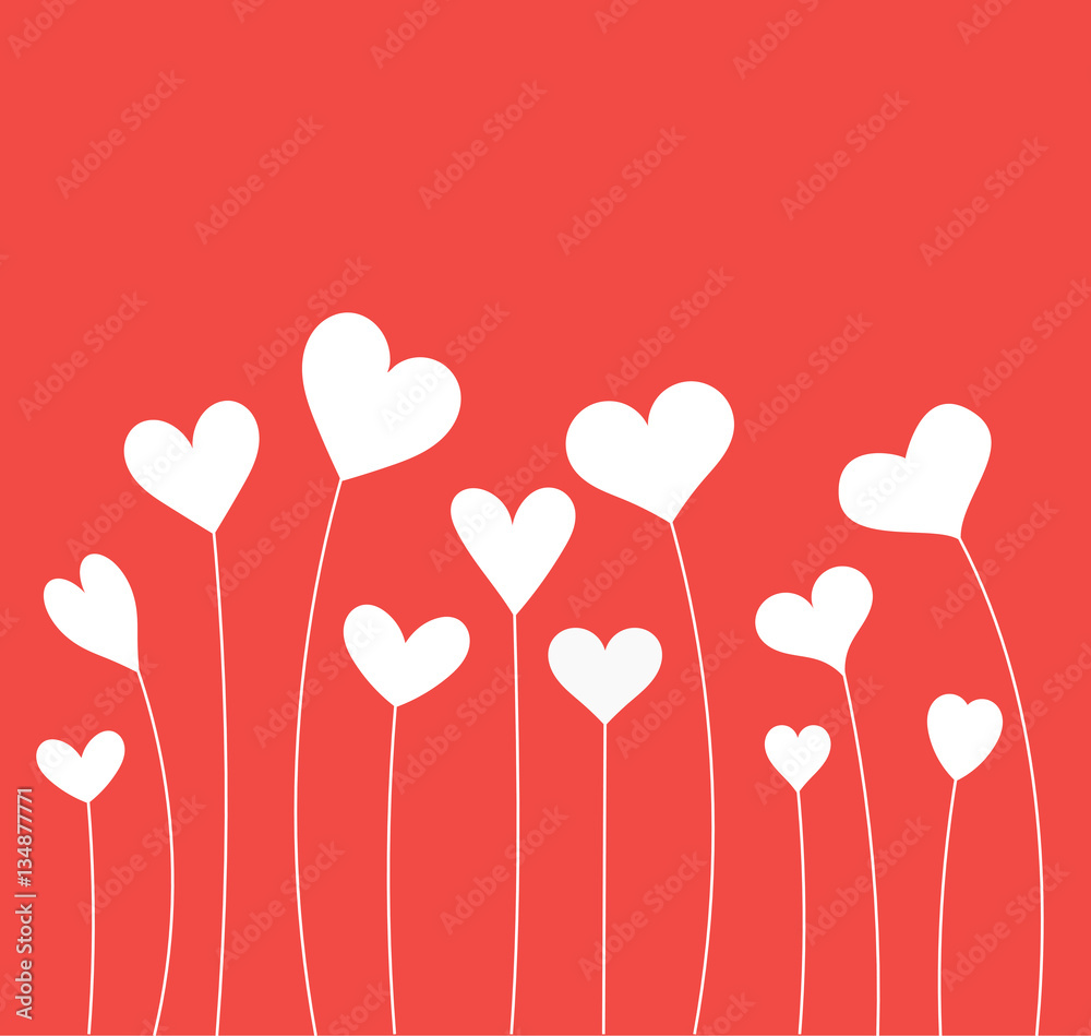 Cute white hearts red background