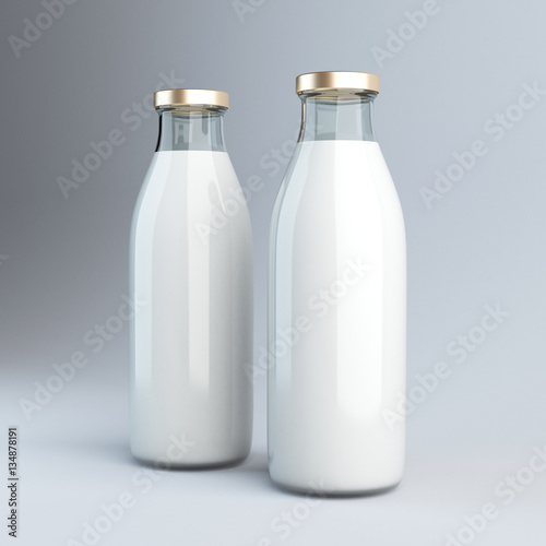 Two milk bottle 3d rendering