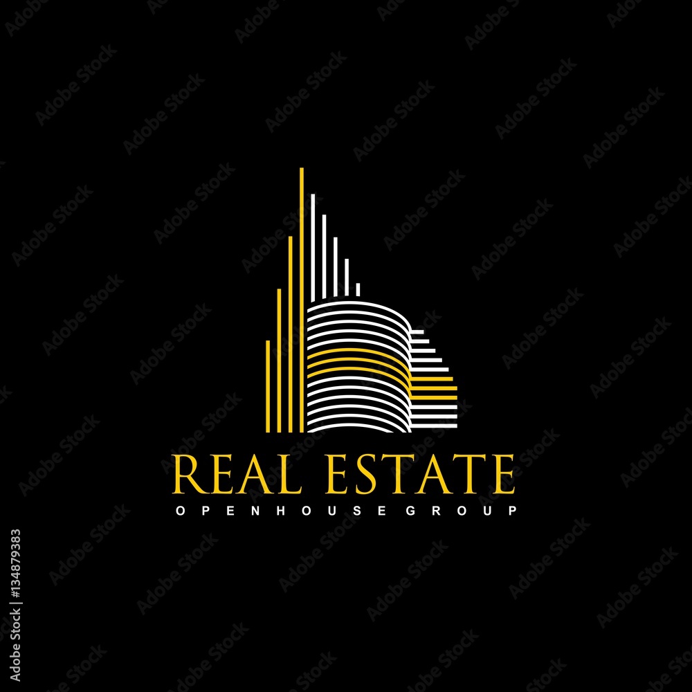Real Estate vector logo on black background. House abstract concept icon