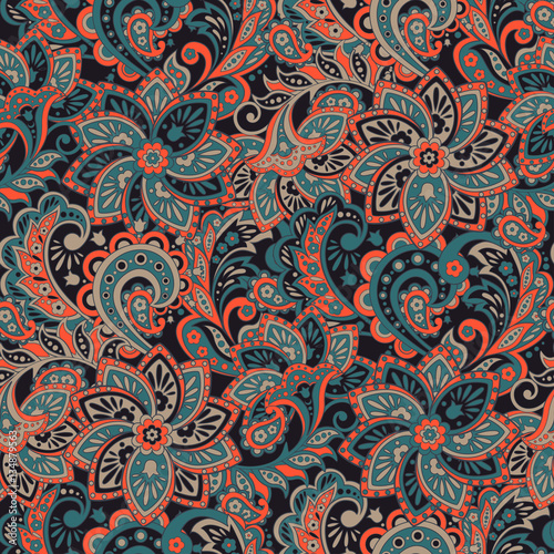 Seamless Floral Ornament. Ornamental motifs of the Indian fabric patterns.