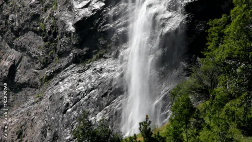 Staubbach Falls From Lauterbrunnen Valley , Switzerland. Slow Motion Shot Staubbach Falls From Lauterbrunnen Valley , Switzerland. Slow Motion Shot