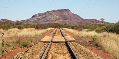 Straight railroad track in the Australian desert