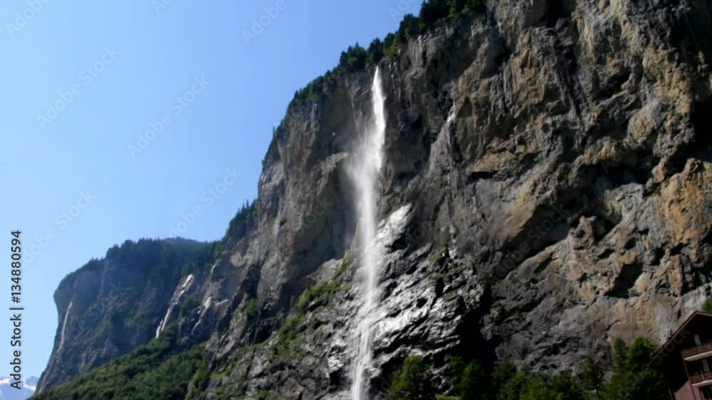 Staubbach Falls From Lauterbrunnen Valley , Switzerland Staubbach Falls From Lauterbrunnen Valley , Switzerland