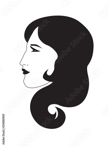 Beautiful girl profile head, vector outline.