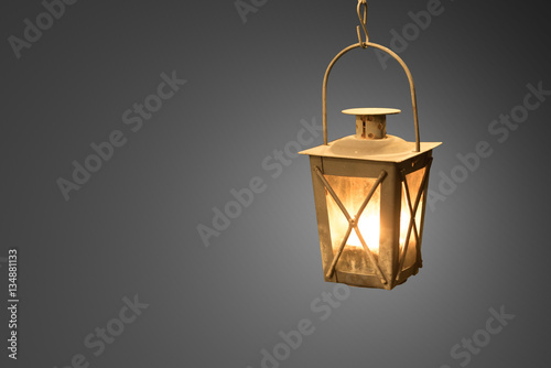 Old lantern isolate on gradient grey background.