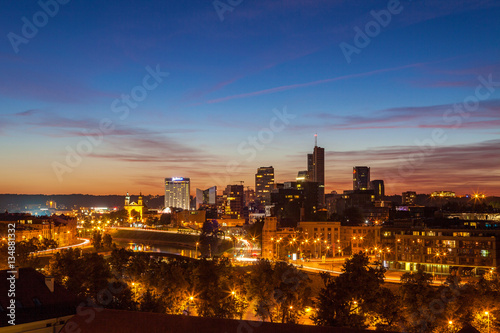 View on the night city and river. Vilnius, Lithuania
